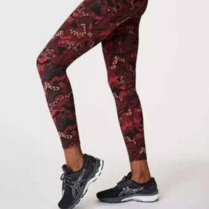 Sweaty Betty Zero Gravity Leggings Red Japanese Landscape Print Size XL